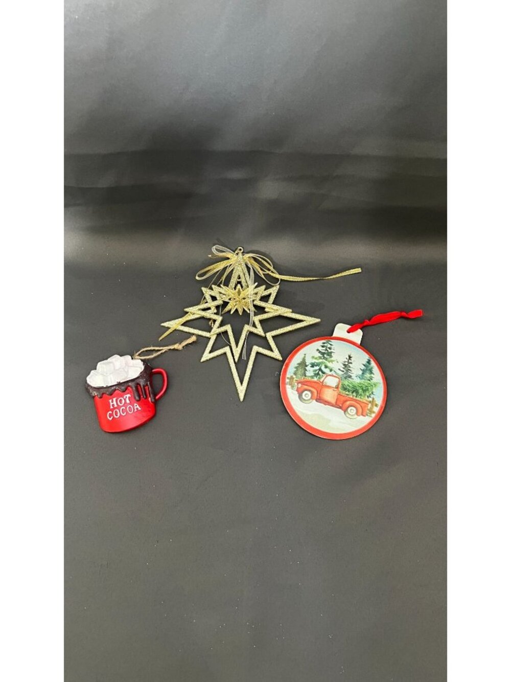 Christmas Ornament Set With Glitter Star Hot Cocoa Mug & Vintage Truck Festive H